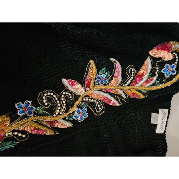 Vintage Side Effects Black Beaded V-neck Sweater Shoulder Pads S - Picture 2 of 7